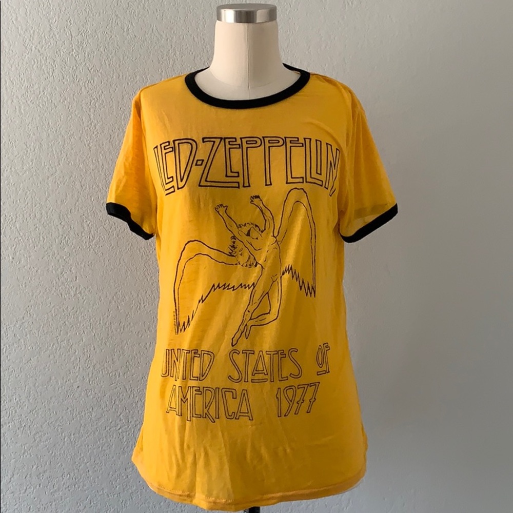 Led zeppelin burn out yellow ringer T-shirt